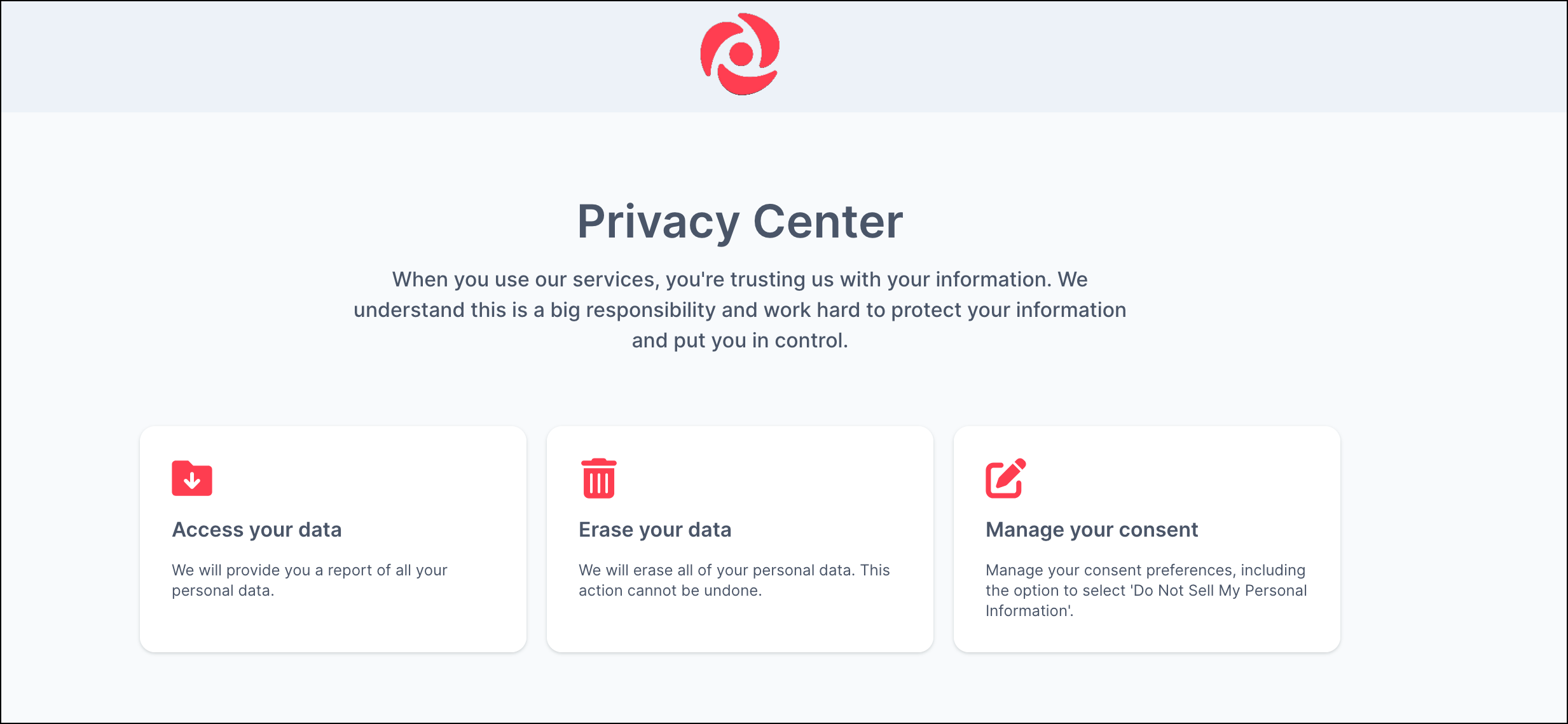 Privacy Center with data management options.