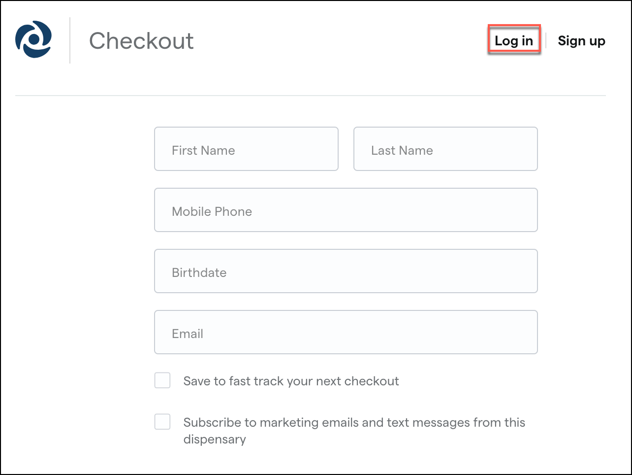 Checkout form with user information fields.