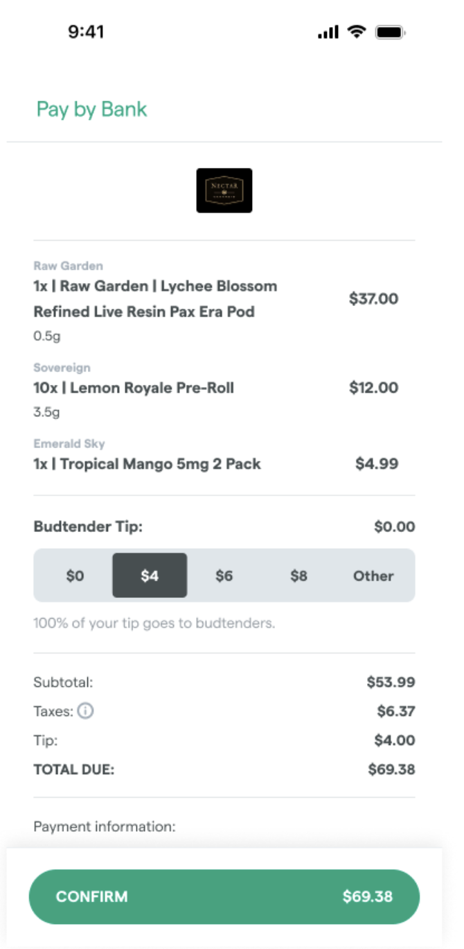Pay by Bank confirmation screen