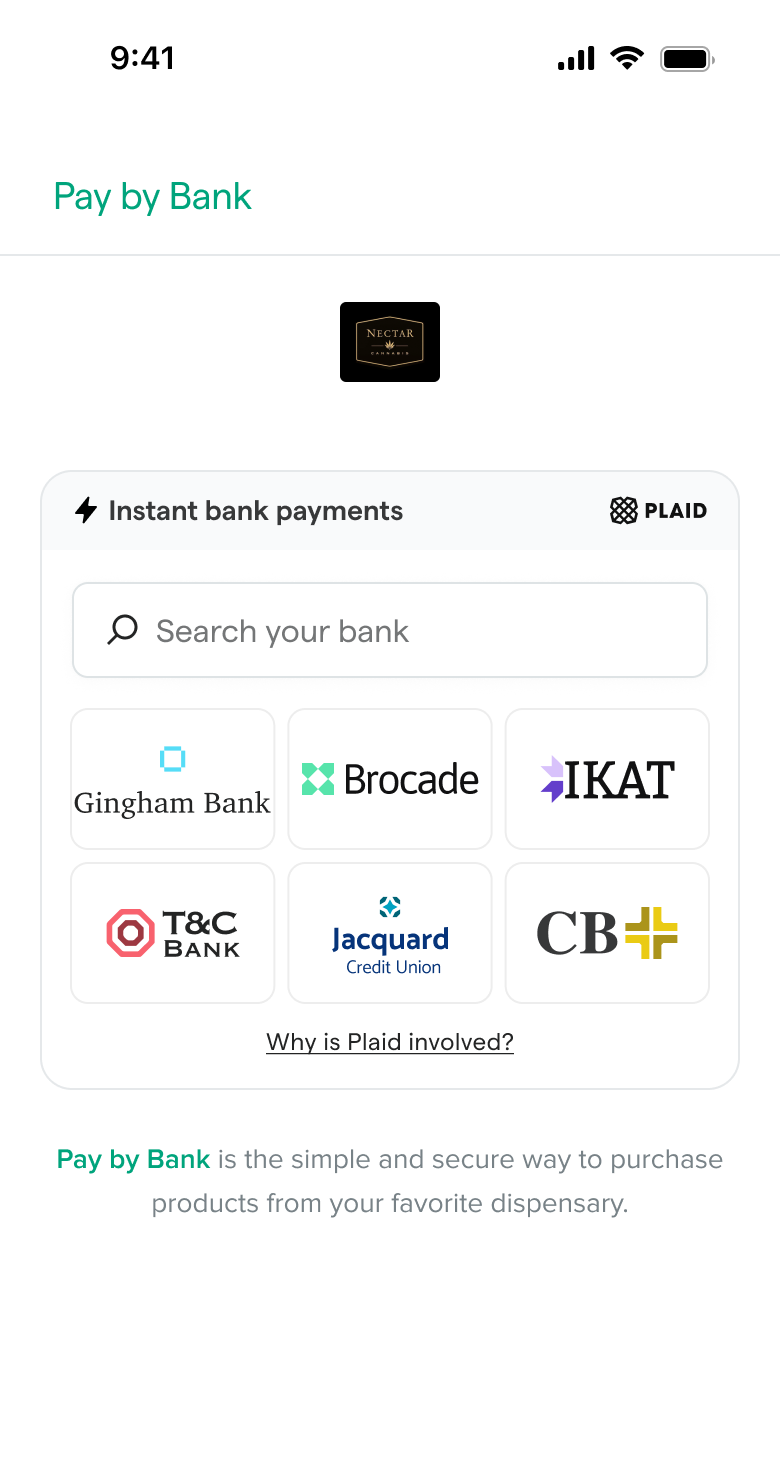 Plaid bank linking screen